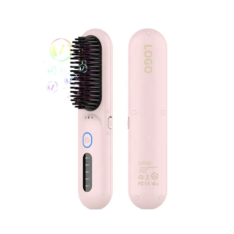 Travel 2 In 1 Led Flat Iron Straightening Fast Heated Hot Comb Multifunctional Hair Comb Brush Beard Straightener