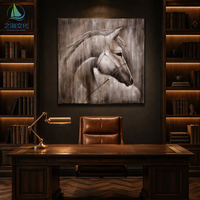 Peinture murale sur toile personnalisée en gros, motif cheval texturé argenté gris foncé de luxe, pour salon et hall d'hôtel