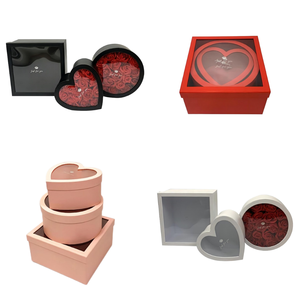 Boîte à fleurs de luxe avec fenêtre, forme carrée, ronde ou en cœur, pour fleurs préservées, emballage cadeau pour mariage, demande en mariage, ou bijoux - Product Image 1