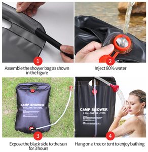 Ensemble de douche solaire d'urgence TOMITOMO, 5 gallons/20L, plastique portable, tuyau amovible, pomme de douche à interrupteur marche/arrêt, <span class=keywords><strong>camping</strong></span> - Product Image 4