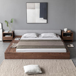 เตียงทาทามิไม้เนื้อแข็งแบบดั้งเดิมของญี่ปุ่น ทำจากไม้วอลนัทสีดำ แกะสลักด้วยมือ พร้อมลิ้นชักเก็บของแบบพับได้ ประหยัดพื้นที่ - Product Image 1