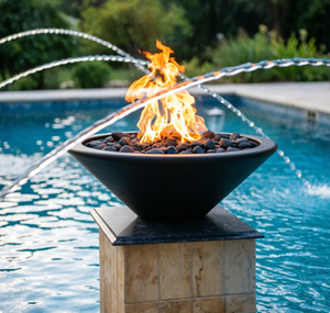 Brasero d'extérieur 4 saisons - Fontaine d'été et poêle à bois d'hiver - Bol rond en acier Corten pour jardin - Product Image 6