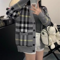 2025 Overs ize Cardigan Sweater V-Ausschnitt Langarm Classic Cardigan Single Breasted Lattice Damen Cardigans
