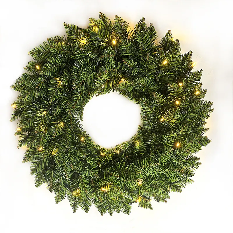 Factory Direct Supply Artificial Pointed PVC Christmas Wreath with LED Lights for Xmas tree Decor Home Christmas Festival Decor