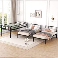 Lit superposé en métal moderne en forme de L, double XL sur double, avec espace de rangement, 3 lits en 1, cadre de lit en métal gain de place pour enfants, adolescents et adultes