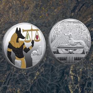 Moneta in Metallo Colorato dell'Antico Egitto con Tema del Faraone, del Dio Anubis, della Bilancia della Giustizia e del Giorno del <span class=keywords><strong>Giudizio</strong></span>, Moneta Portafortuna, Regalo Personalizzato - Product Image 1