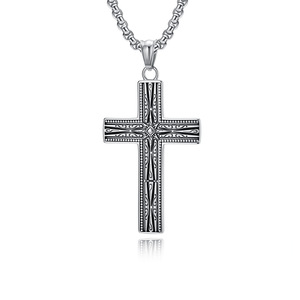 Cross Necklace For Men <b>Titanium</b> Steel Cross Pendant Sweater <b>Chain</b> Retro Punk Style - Product Image 1