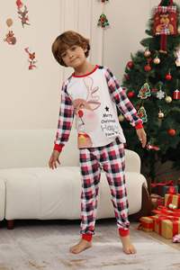 Ensemble de pyjamas en tricot thermique doux et respirant à imprimé de Noël en plaid de renne <span class=keywords><strong>Anta</strong></span> Claus, taille élastique personnalisée, famille parent-enfant - Product Image 4