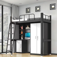 Lit superposé en acier durable avec table inférieure, assemblé et portable, idéal pour les dortoirs universitaires et les salons d'appartements