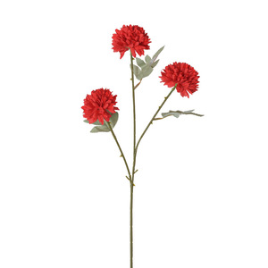 Fleur Artificielle Chrysanthème à Trois Têtes Rouge en Soie, Décoration Florale Réaliste pour Mariage et Maison - Product Image 5