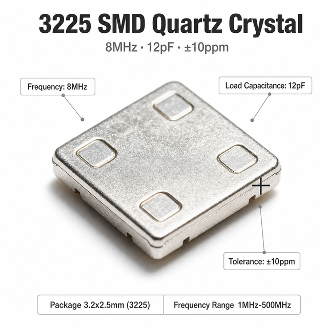 SMD 3225 8MHz 12pF Crystal Resonator 3.2x2.5mm Quartz Crystal Oscillator 4 Pin for Consumer Electronics