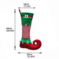 Chaussettes de Noël créatives en feutre doux, écologiques, à rayures rouges et vertes, en forme d'elfe, à suspendre, pochette à bonbons, clochettes, décoration d'arbre