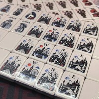 Mahjong Gotik Akrilik Halloween, Seni Kerangka Joker, Hadiah Permainan Meja, Ubin Mahjong Joker Seram, Set Permainan Bertema Halloween