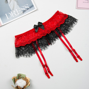 Gran oferta: Lencería sexy con liguero de encaje transparente y lazo, tirantes ajustables para medias, liguero exótico para mujer - Product Image 1