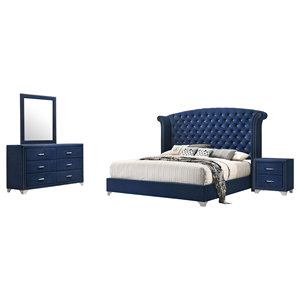 Blue 4-Piece Queen Contemporary <b>Convertible</b> Wood Bedroom Set - Product Image 4