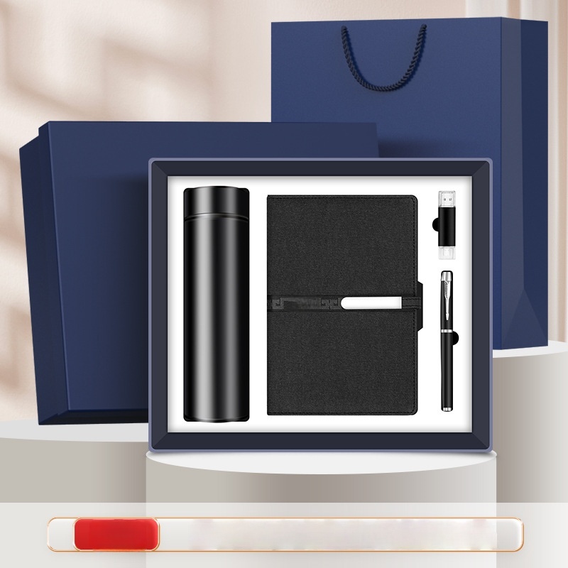Four (cup + long-button notebook + round pen + USB drive) Black