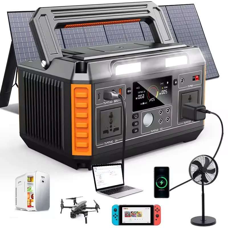 AC Power Supply Bank Solar Portable Power Station 500W Pure Sine Wave Outdoor Camping Lithium Power Generator