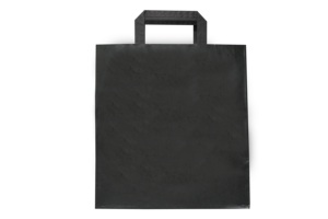 Made In Italy Carte Dozio Brand White Kraft Shopper Black Color Flat Handle Size 32+22X34 cm Pack Of 50 Pieces Food Delivery <b>Bag</b> - Product Image 2