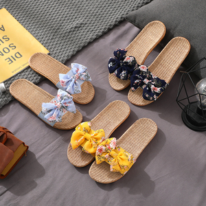 Linen slippers for Women Summer Home Indoor and Outdoor Home Floor Non-slip Cute <strong>Bow</strong> <strong>Sandals</strong> - Product Image 1