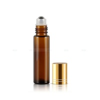 Flacon roll-on en verre ambré de 10 ml pour huiles essentielles et parfums, avec bouchon en aluminium anodisé