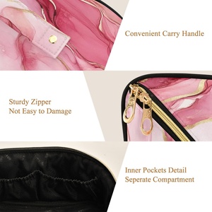 Pink Design Waterproof Toiletry Travel Custom Logo <b>Large</b> Capacity Polyester <b>Pillow</b> Women Cosmetic Makeup Bag with Golden Zipper - Product Image 4