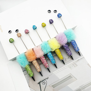 Wholesale Bling Full Cover Black Ink Ballpoint DIY Pens Top Pink Glitter <strong>Beaded</strong> <strong>Plastic</strong> Beadable Pens for Jewelry Acrylic Making - Product Image 3