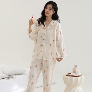 Set <span class=keywords><strong>pigiama</strong></span> premaman in garza di cotone 100% leggero in Crepe | Manica lunga, assorbente il sudore, traspirante, adatto all'allattamento - Product Image 1