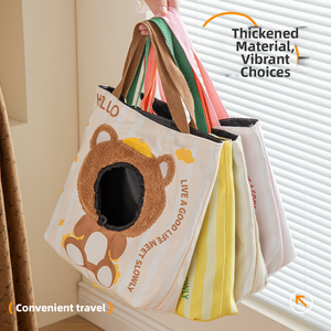 Bolsa de Transporte para Mascotas, Cuadrada, Portátil, de Lona Transpirable, con Diseño de Dibujos Animados, Gran Capacidad, para Perros y Gatos, Uso en Exteriores - Product Image 2