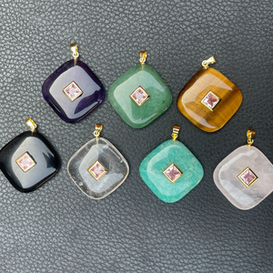 Colgantes de Moda Hechos a Mano con Cristal Curativo Cuadrado de Cuarzo Rosa y Amazonita en Forma de Lágrima con Diamantes de Imitación para la Creación de Joyas Infantiles - Product Image 5