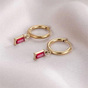 Fashion <b>Fine</b> 18k Gold Plated Zircon Charm <b>Earring</b> Stainless Steel Hoop <b>Earring</b> - Product Image 4