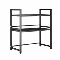 Support de micro-ondes à 2 niveaux, cadre renforcé à double poteau, capacité de charge stable, supports latéraux de 18 mm pour casseroles, poêles et ustensiles de cuisine