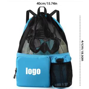 Mesh <b>Drawstring</b> <b>Backpack</b> with Shoe Compartment for Gym Beach Travel Portable Rope Bag Handle Swimsuit Storage Pocket - Product Image 1