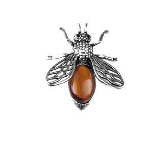 Collier pendentif broche en <span class=keywords><strong>pierre</strong></span> semi-précieuse agate incrustée de cristal, thème abeille, double usage, 48 mm - Product Image 4