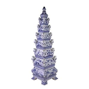 RZSI45 – <span class=keywords><strong>Vase</strong></span> de Pagodas antiques en porcelaine, tulipes bleu et blanc du milieu du siècle, 80cm - Product Image 1