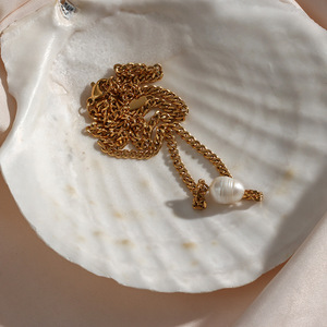 Haomi European American Style Women's Stainless Steel Cuban Chain Freshwater <strong>Pearl</strong> <strong>Pendant</strong> <strong>Necklace</strong> Elegant All-match Fashion - Product Image 6