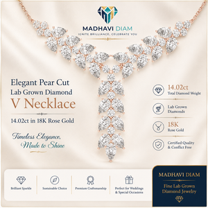 Collier élégant en diamant de laboratoire taille poire en forme de V 14,02 ct |   Bijoux fins en or rose 18 carats - Product Image 1