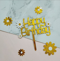 Ensemble de décoration de gâteau en acrylique marguerite or blanc avec mot «joyeux anniversaire» Nouveaux fournitures de décoration de gâteau de couleur rose noir en gros