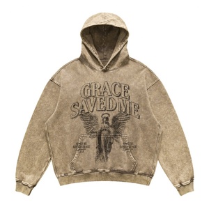 Vintage Washed Oversized Hoodies Streetwear <b>Men</b> Women Heavyweight Angel Graphic Sweatshirt <b>Pullover</b> Casual Fall Winter Hoodie - Product Image 3