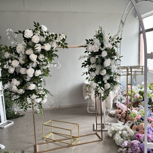 D-FR174 Wholesale artificial white <b>green</b> flower <b>runner</b> table handmade flower <b>runner</b> aisle rose flower <b>runner</b> silk wedding decor - Product Image 1