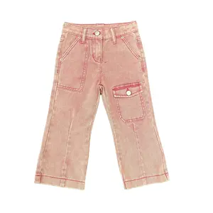 Дизайнерские детские джинсы с тяжелым мастерством, промытая вода для детских штанов, высококачественные ощущения для брюк для девочек