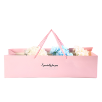 Sac en carton de luxe rectangulaire géant avec poignée en ruban pour fleuriste, emballage personnalisé pour roses et fleurs longues