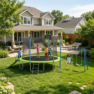 <span class=keywords><strong>Trampoline</strong></span> Zoshine pour usage extérieur à long terme avec <span class=keywords><strong>panier</strong></span> de <span class=keywords><strong>basket</strong></span> et balançoire métallique résistante, toboggan pour enfants, parc d'attractions familial amusant - Product Image 1