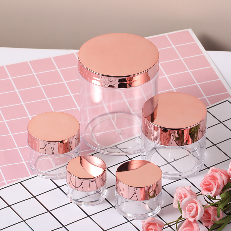 30ml 60ml 120ml 500ml 8oz 16oz Clear Ps Plastic Cosmetic Cream Jar Lip Scrub Pink Gold Lids Acrylic Powder Jars Nail Dip Powder