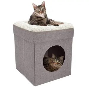 2 in 1 kleines Hunde bett Katzen zelt Hut Höhlen betten Zusammen klappbares Katzen haus mit Bett für Innen katzen Casa para gatos con cama