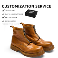Bottes Martin sur mesure OEM à fermeture éclair, rehaussantes, en cuir de cheval vieilli de qualité supérieure, style rétro, bottines à semelle en cuir