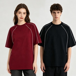 Camiseta Oversize de Algodón con Diseño de Líneas en Contraste, Estilo Hip Hop Urbano, Corte Holgado, 220GSM, con Logotipo Personalizado - Product Image 1