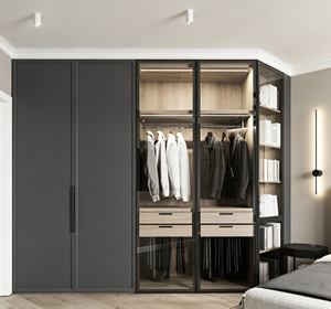 Modern <b>Bedroom</b> Wardrobe with Black Frame Glass Door & Integrated Book <b>Shelf</b> | LED-Lit Storage & Dual-Zone Hanging Design - Product Image 1