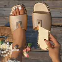 Chaussures de plage décontractées tendance pour femmes, ouvertes, à semelle plate, antidérapantes, imperméables, confortables, en PU et caoutchouc