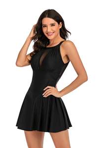 Nouveau Maillot de Bain Personnalisé Femme, Couleur Unie, Décolleté en V Profond, Couvrant le Ventre, Style Conservateur, Une Pièce, Tankini avec Jupe - Product Image 5
