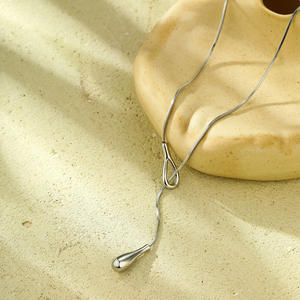 Kadınlar için paslanmaz çelik pürüzsüz su damlası kolye kolye 18K altın kaplama uzun katmanlı halat zincir kolye takı (NL837) - Product Image 4